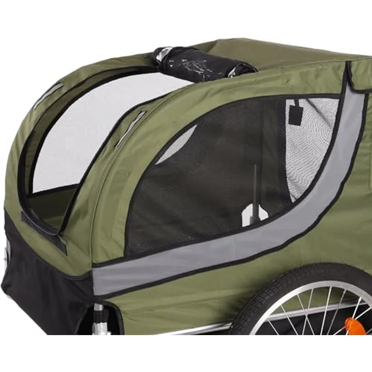 Flamingo Hundeanhänger für Fahrrad, faltbar mit Regenschutz, geeignet für E-Bikes, max. 30 kg, grün, A:76 cm B:57 cm C:65,5 cm D:130 cm – Bild 4