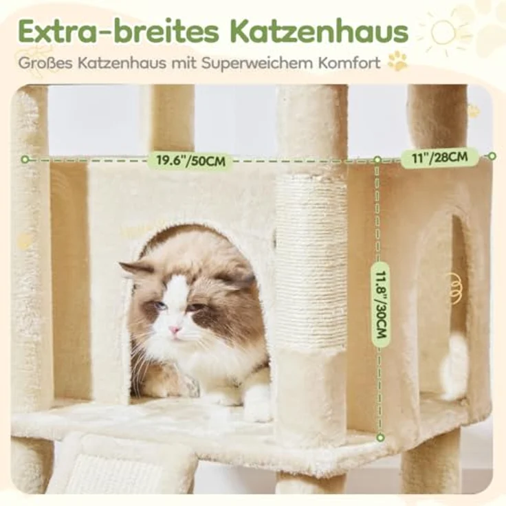 Taoqimiao 183cm Kratzbaum XXL, Großer Katzenbaum mit doppelten Plattformen, Hängematte und umfangreichen Kratzmöglichkeiten für große Katzen – Bild 4