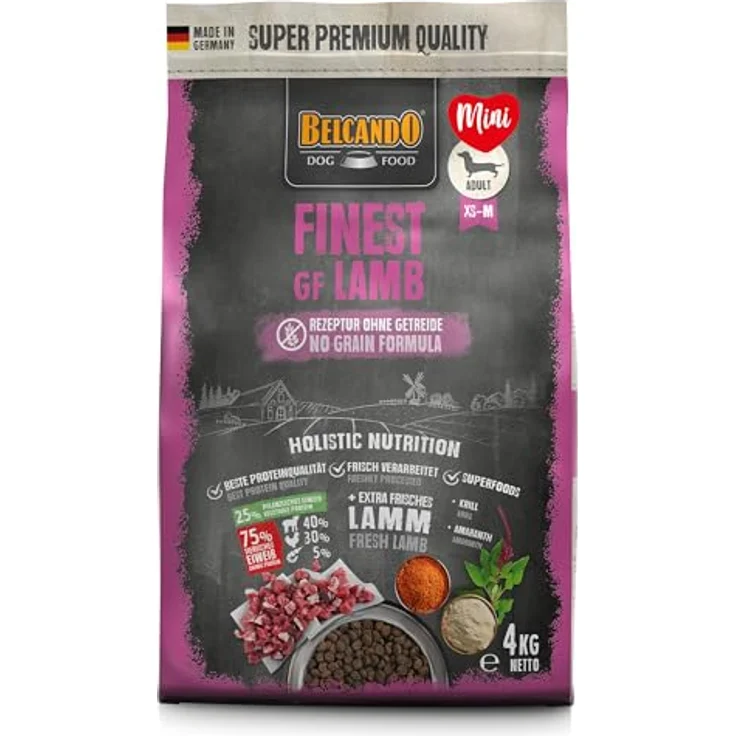 BELCANDO Finest GF Lamb, getreidefreies Trockenfutter für kleine & mittlere Hunde, 4 kg, Alleinfuttermittel mit 40% frischem Lamm – Bild 1
