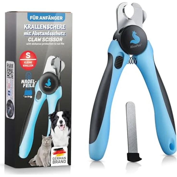 BluePet Krallenschere für kleine Hunde & Katzen, mit Abstandhalter und integrierter Krallenfeile, sicherer Schnitt für kleine Krallen – Bild 1