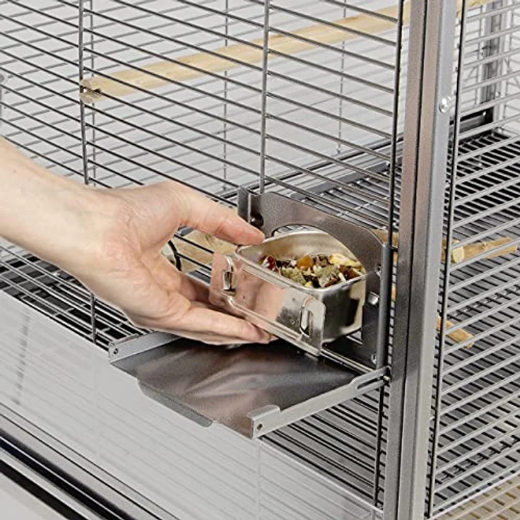 Montana Cages Premium Vogelkäfig Madeira III, großer Vogelkäfig für Sittiche, inkl. Anflugklappe, Freisitz, 4 Edelstahlnäpfe, AVILON Pulverbeschichtung, Platinum Edition, ca. 90 x 70 x 170 cm – Bild 5