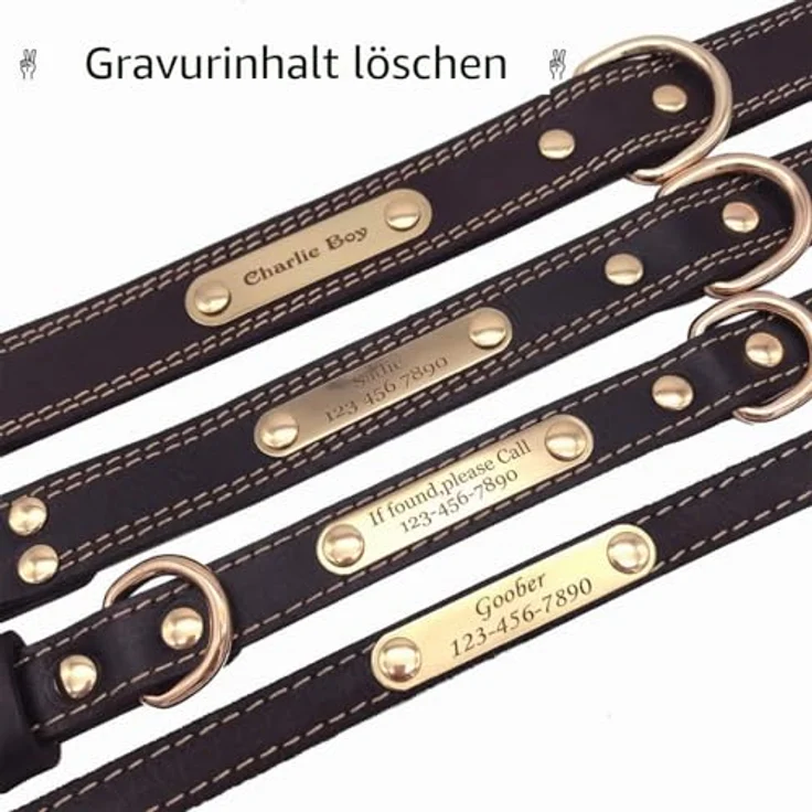 SLZZ Personalisiertes Hundehalsband aus echtem Leder, verstellbar für X-Klein bis X-Groß Hunde, mit goldener Lasergravur für Hundename und Telefonnummer – Bild 5