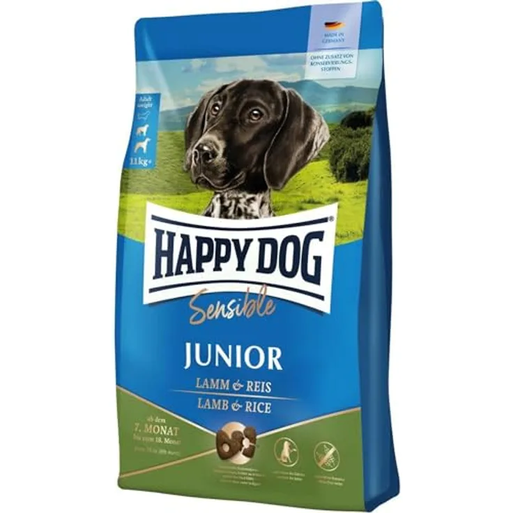 Happy Dog Sensible Junior, Trockenfutter für Hunde mit Lamm & Reis, 1 kg