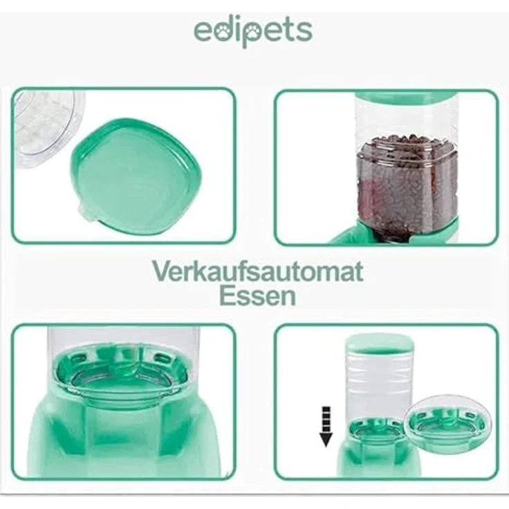 Edipets Automatischer Futterspender für Hunde und Katzen, 2 Einheiten, 3.8L, Futter- und Wasserspender, grün – Bild 3