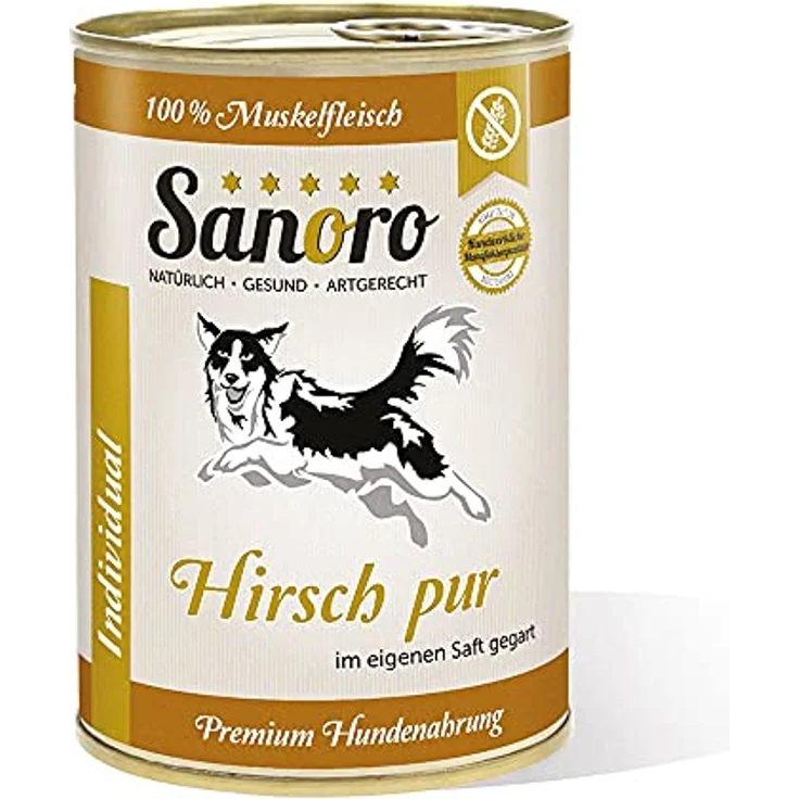 Sanoro Pures Muskelfleisch vom Hirsch, hypoallergenes Hundefutter, 12x400g, glutenfrei ohne Zusatzstoffe – Bild 1