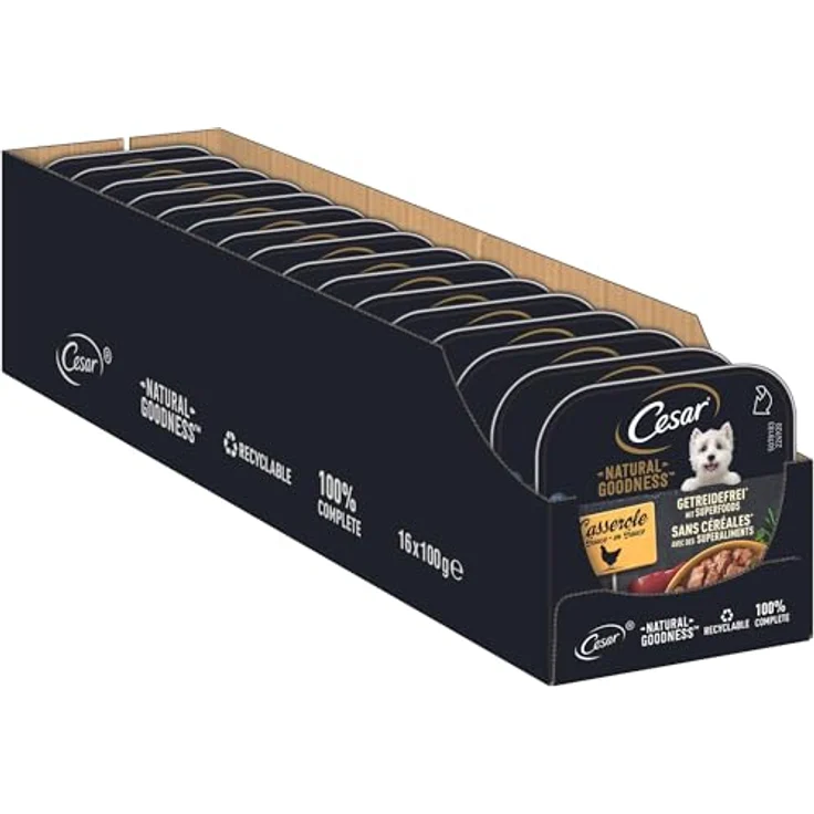 Cesar Natural Goodness Premium Hunde Nassfutter, getreidefrei, mit Superfoods und Huhn, 16x100g Casserole in Sauce – Bild 1