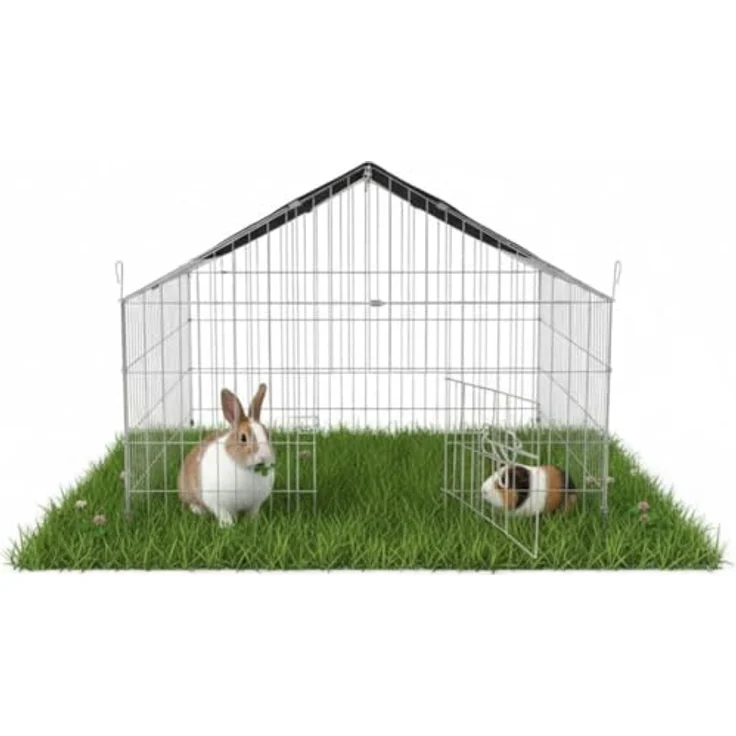 Mucola Freigehege Kleintiere 180x75x75 cm, verzinktes Metall mit Sonnenschutz, faltbar, 4 Türen, fuchssicher, für Kaninchen und Meerschweinchen, Outdoor geeignet – Bild 2