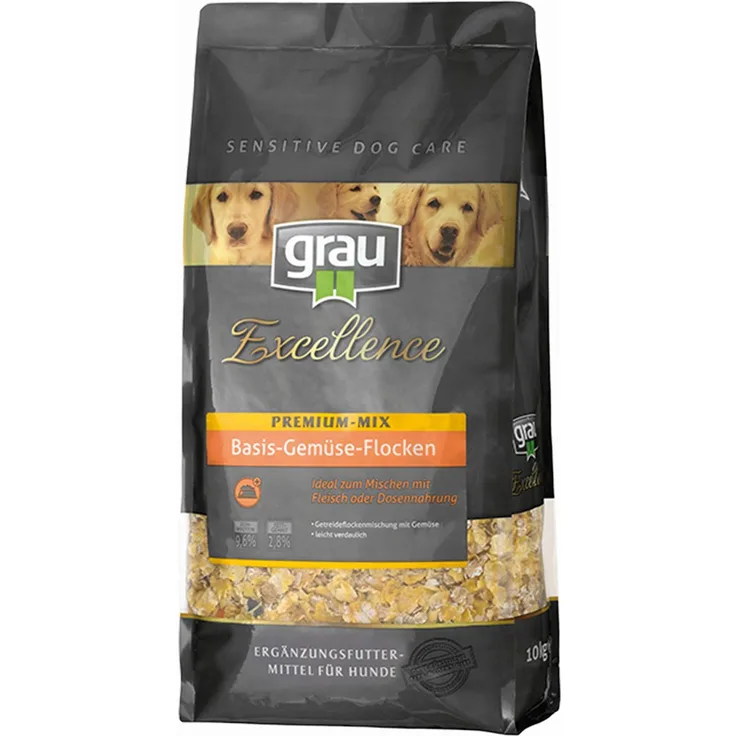 Grau Excellence Hunde-Trockenfutter Premium-Mix Basis-Gemüse-Flocken, 10 kg für alle Größen und Altersstufen