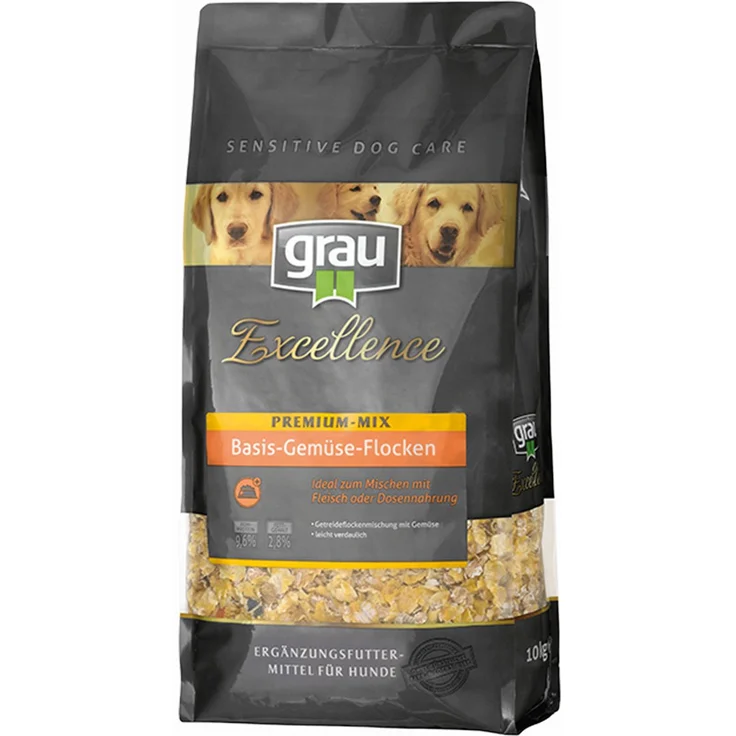 Grau Excellence Hunde-Trockenfutter Premium-Mix Basis-Gemüse-Flocken, 10 kg für alle Größen und Altersstufen