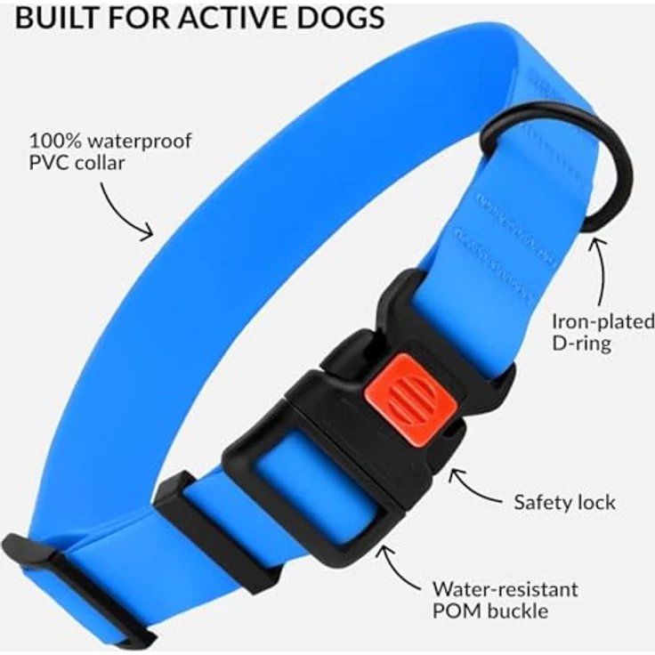 CollarDirect Wasserdichtes Hundehalsband Verstellbar – Silikon & Kunststoff, Geruchsresistent, Sicherheitsverschluss, Blau, Größe S (25-33 cm) – Bild 2
