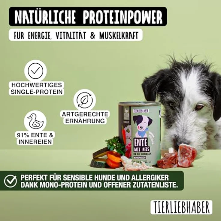 TIERLIEBHABER Nassfutter Ente mit Reis 400g, natürliches Alleinfutter ohne Getreide und Zucker, hoch in Fleischanteil – Bild 2