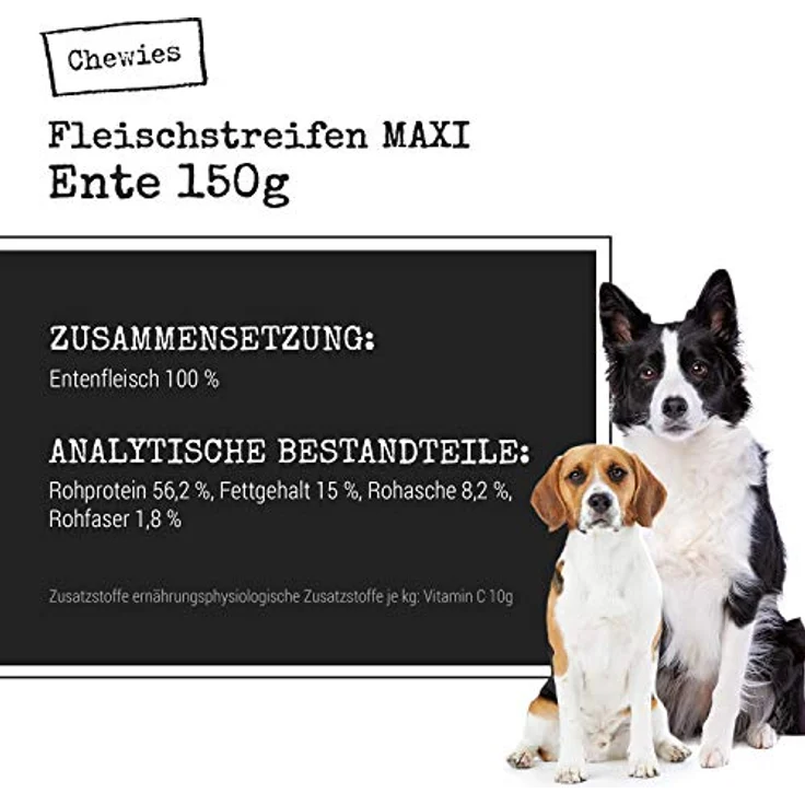 Chewies Fleischstreifen MAXI, Hundeleckerli aus 100% Entenfleisch, 150 g, luftgetrocknete Kaustreifen, zuckerfrei & getreidefrei, hergestellt in Deutschland – Bild 4