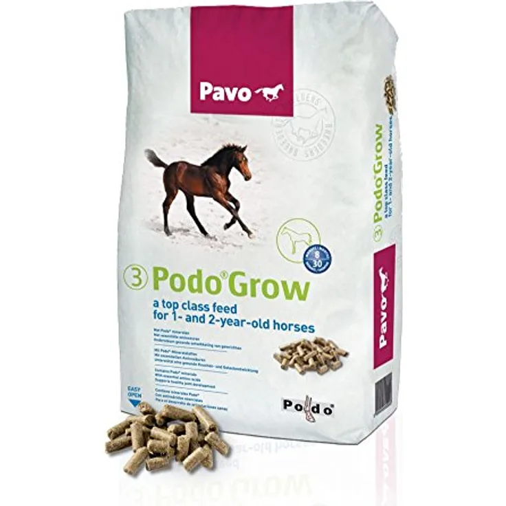 Pavo Podo Grow, Pferdefutter für heranwachsende Pferde, 20kg mit essenziellen Aminosäuren, optimales Verhältnis von Magnesium, Kalzium und Phosphor