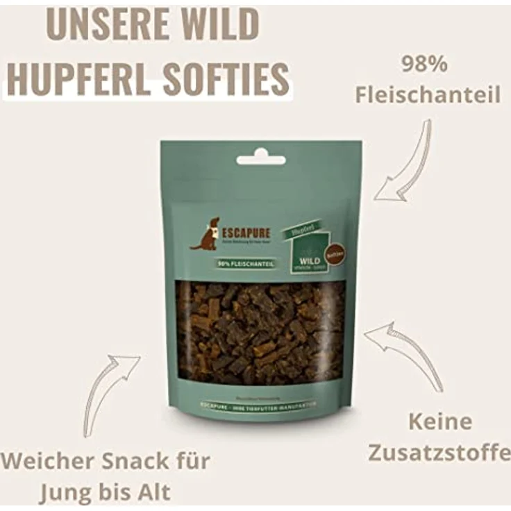 Escapure Softies Hunde Leckerli aus Wildfleisch, 98% Muskelfleisch, getreidefrei, ohne künstliche Zusatzstoffe, 150g – Bild 4
