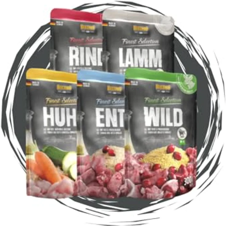 Belcando Finest Selection Hundefutter 15x300g Mixpaket – Nassfutter in 5 Sorten: Rind, Lamm, Huhn, Ente & Wild, getreidefrei, hohe Akzeptanz, premium Qualität aus Deutschland