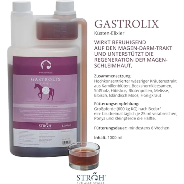 STRÖH GASTROLIX (1l), Kräutermischung zur Stabilisierung des Magen-Darm-Trakts für Pferde, zuckerfrei, natürlicher Magenschutz für empfindlichen Magen – Bild 2