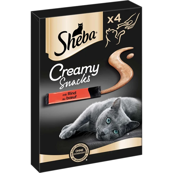 SHEBA® Creamy Snacks mit Rind, cremige Katzensnacks, 4x12g