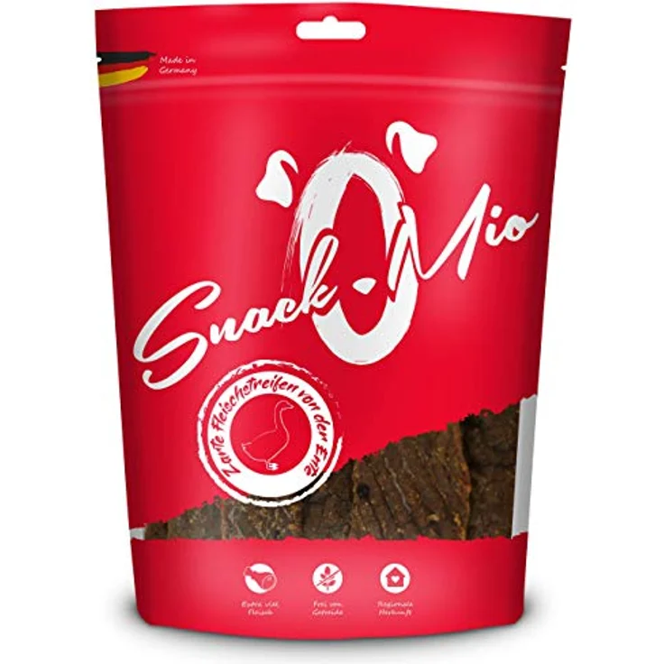 SNACKOMIO SnackOMio – Premium Hundesnack – zarte Fleischstreifen von der Ente, getreidefrei, 1er Pack (125g), lufttrocknet, 100% natürliche Zutaten – Bild 1