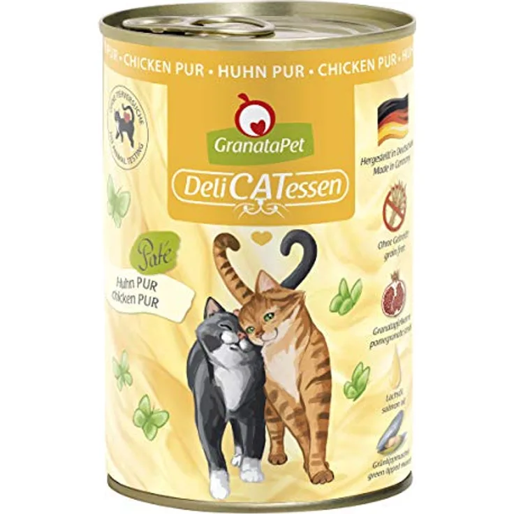 GranataPet Delicatessen Dose Huhn PUR, Katzen-Nassfutter mit hohem Fleischanteil und wertvollen Ölen, 6x400g