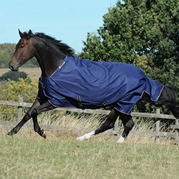 Bucas Irish Turnout Light/50 Classic, Wasserdichte Weidedecke, atmungsaktiv, Rückenlänge 135 cm, Navy/gold