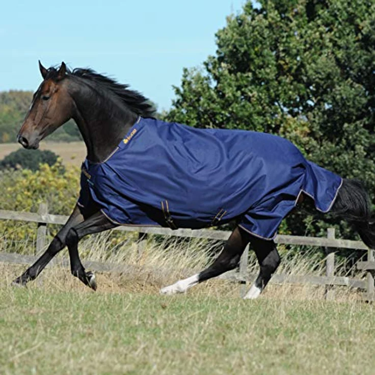 Bucas Irish Turnout Light/50 Classic, Wasserdichte Weidedecke, atmungsaktiv, Rückenlänge 135 cm, Navy/gold – Bild 1