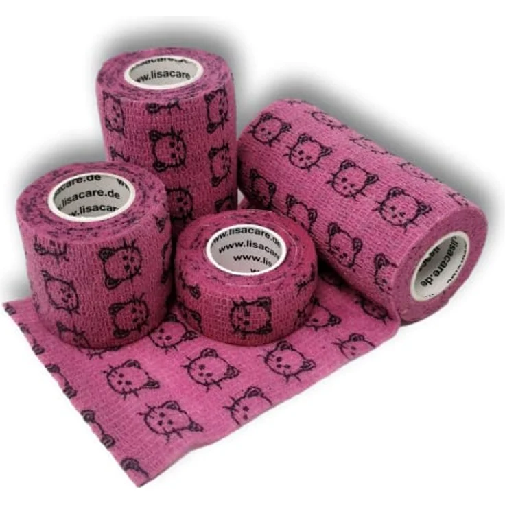 LisaCare Adhesive Bandage 4er-Set, schmutz- und wasserabweisende Pflaster, elastisch und rückstandslos abziehbar, Hund Pfoten Tape Set (Katze rosa) – Bild 1