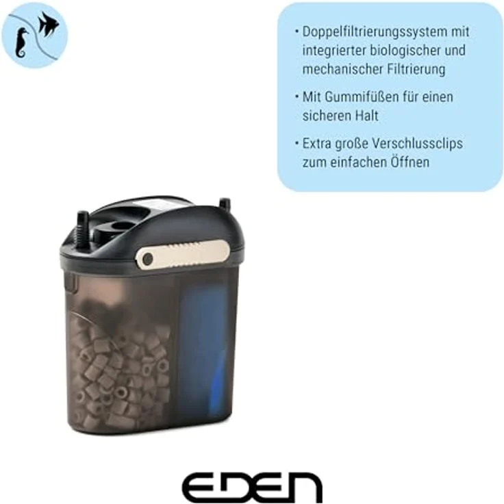 Eden 94070 FES 60 Aquarium Außenfilter, geräuscharmes Doppelfiltersystem für Aquarien bis 60 Liter, platzsparend, ideal für Nanoaquarien – Bild 2