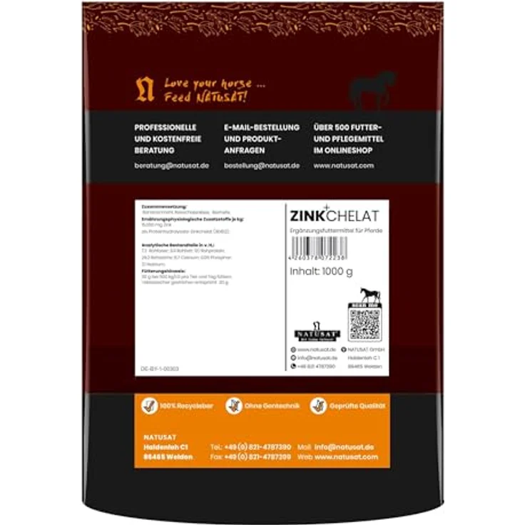 Natusat Zink Chelat Pulver 1000 g, Ergänzungsfutter für Pferde zur Unterstützung beim Fellwechsel und Immunsystem – Bild 2