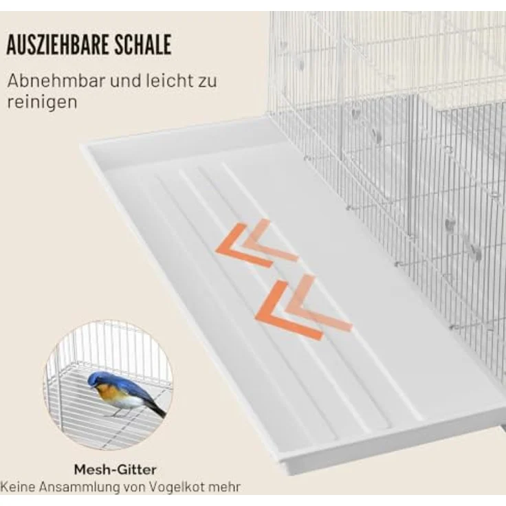 VEVOR Vogelkäfig 760x460x455mm, Metallkäfig für kleine Papageien, Kanarienvögel und Wellensittiche, mit stabiler Bauweise, sicherem Türdesign, leicht zu reinigen und praktischem Handling. – Bild 5