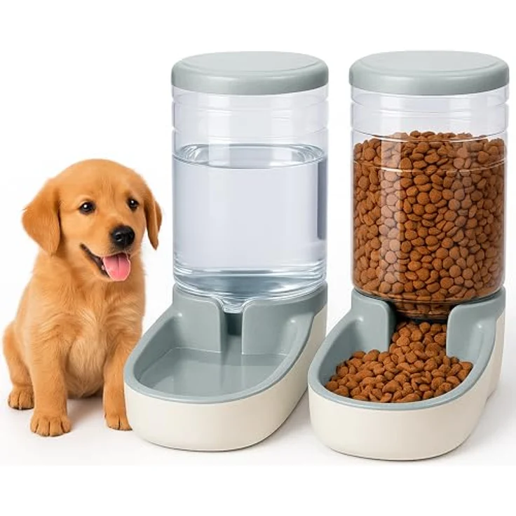Edipets Automatischer Futterspender für Katzen und Hunde, 2 Einheiten, 3.8L Futter- und Wasserspender, Grau – Bild 1