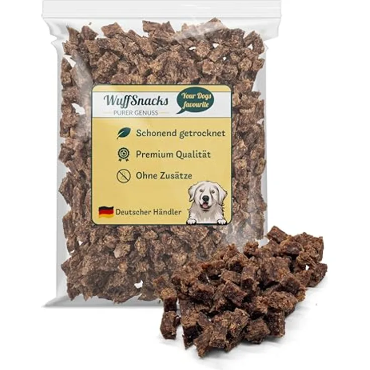 WuffSnacks Getreidefreie Hunde Leckerlis vom Hirsch, 500g, hypoallergen und 100% natürliche Trainingssnacks, zuckerfrei, geeignet für alle Hundegröße
