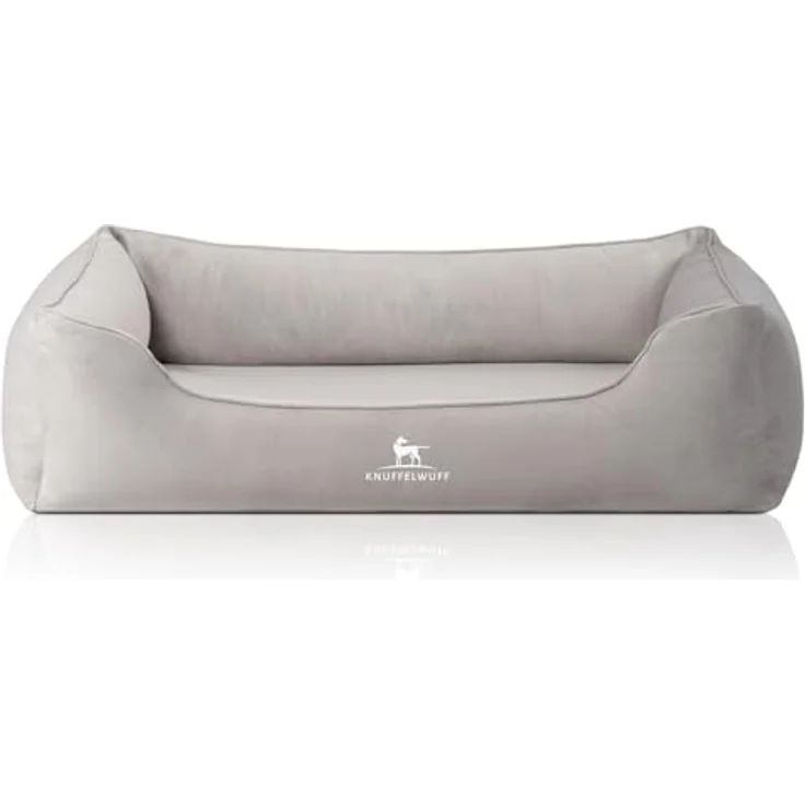 Knuffelwuff Jona Samt S Grau, orthopädisches Hundebett mit abnehmbarem waschbarem Bezug, Memory Foam, gelenkschonend und wärmend, für kleine bis große Hunde – Bild 2