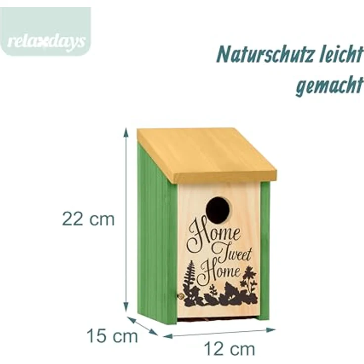 relaxdays Nistkasten Home Tweet Home, dekorativer Vogelbrutkasten aus Tannenholz, grün, mit aufklappbarer Frontplatte für einfache Reinigung – Bild 5