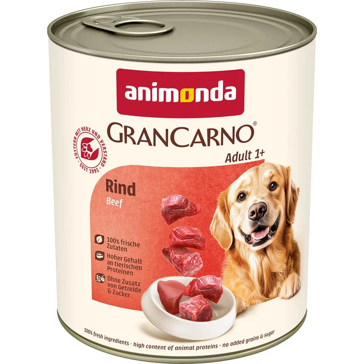 animonda GranCarno Rind Pur, Hunde-Nassfutter für alle Größen, getreidefrei, 6x800g