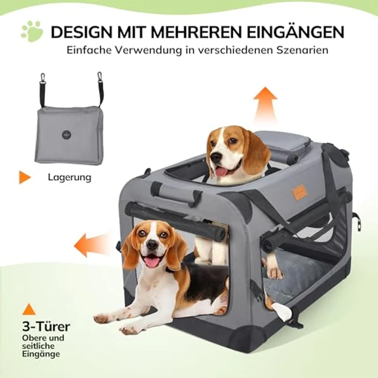 Morpilot Hundebox faltbar, robuste Haustiertransportbox 80x58x58cm, atmungsaktiv mit Ausbruchssicherung und Tragegriff – Bild 3