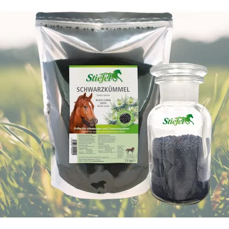 Stiefel Schwarzkümmelsamen für Pferde, 100% naturbelassene Kräuter zur Immunsystemstärkung, unterstützt Stoffwechsel, Darmflora, Haut & Schleimhäute, 1,5kg – Bild 2