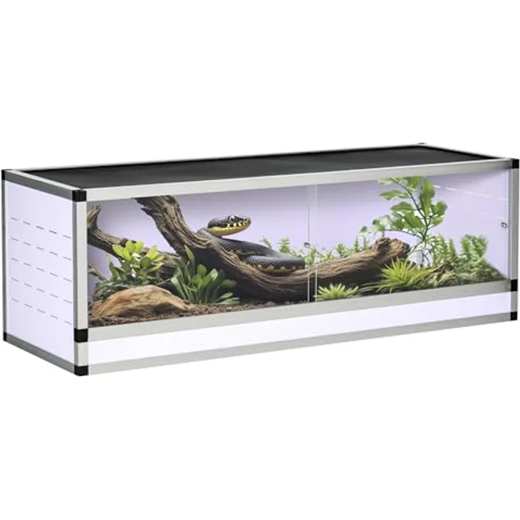 PawHut Aluminium Terrarium 120 x 40 x 40 cm, Mesh-Terrarium für Reptilien, Amphibien und Spinnentiere, gute Belüftung, Acryltür, DIY-Design in Weiß, Silber und Schwarz
