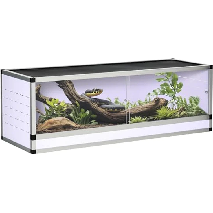 PawHut Aluminium Terrarium 120 x 40 x 40 cm, Mesh-Terrarium für Reptilien, Amphibien und Spinnentiere, gute Belüftung, Acryltür, DIY-Design in Weiß, Silber und Schwarz – Bild 1