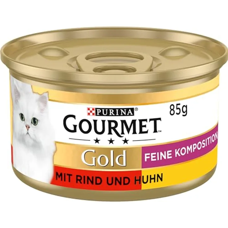 GOURMET Gold Feine Komposition, Katzen-Nassfutter mit Rind und Huhn, 12x85g