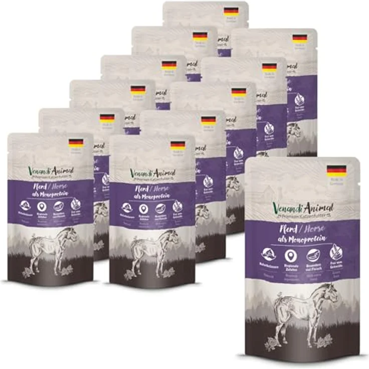 Venandi Animal Premium Nassfutter für Katzen - Pferd als Monoprotein, 12er Pack (12 x 125 g), getreidefrei, 99 % Fleischanteil – Bild 1