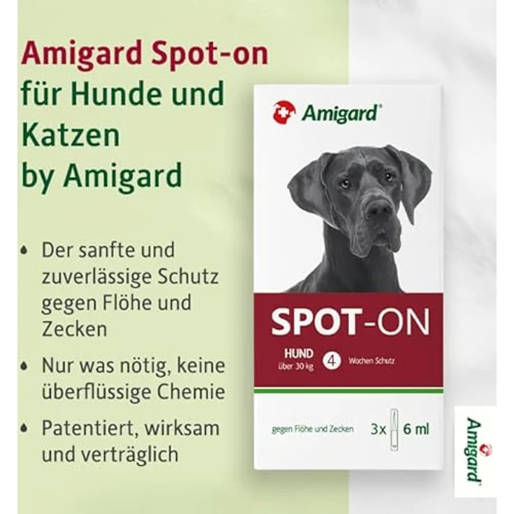 Amigard Spot On für große Hunde über 30 kg, pflanzlich gegen Zecken und Flöhe, 3er Pack ohne Duftstoffe und Konservierungsmittel – Bild 2