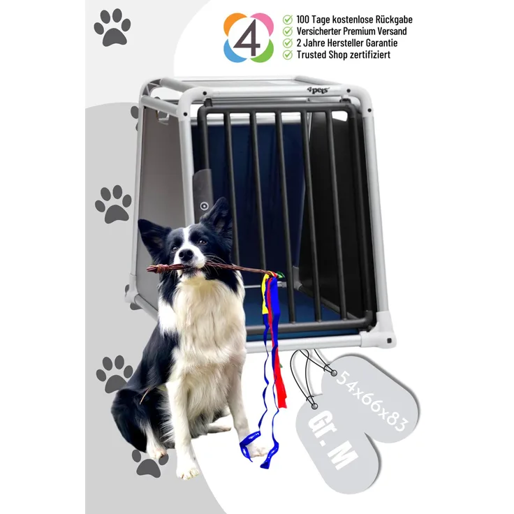 4pets Dog Box 2 M Black, Hunde-Transportbox für Tiere bis 30 kg, robust und komfortabel