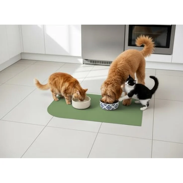 SANOZOO® Napfunterlage „Blatt“, beidseitig rutschfest, waschbar für Hund & Katze, Made in Germany, Olivgrün 60 x 90 cm – Bild 2