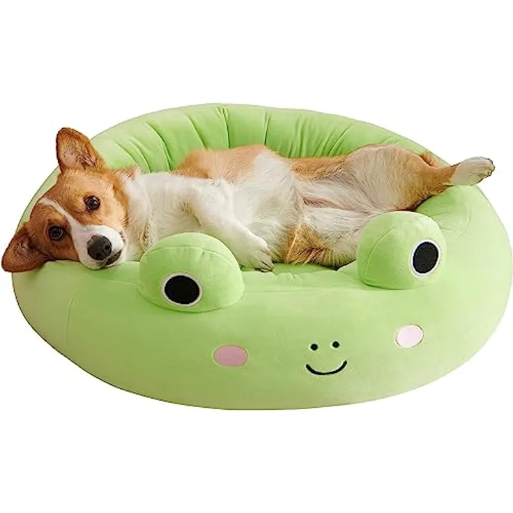 GCS SQUISHMALLOWS Pet Bed Wendy The Frog, 75 cm, rundes Hundebett + Katzenbett mit gepolsterten Nackenrollen und Squishy-Beschichtung