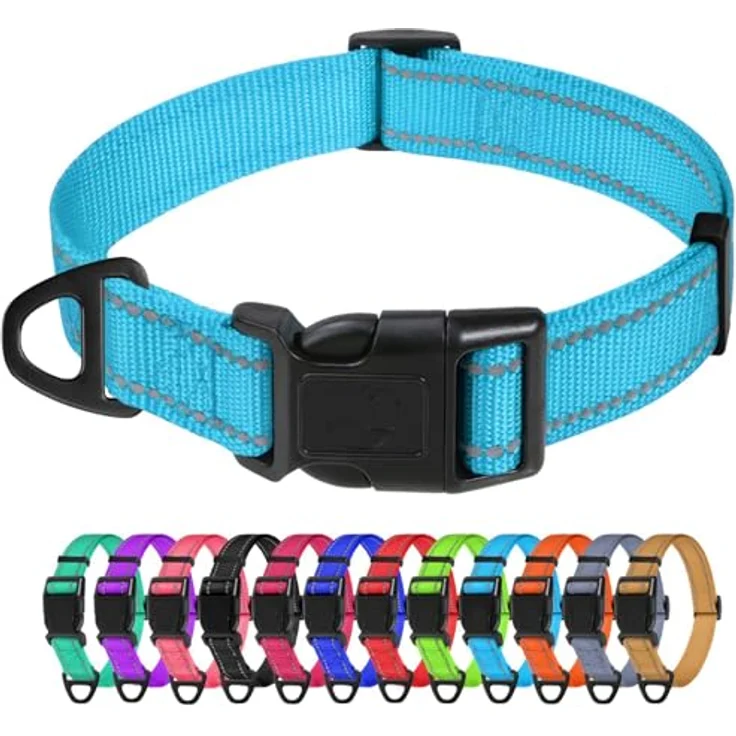 TagME Nylon Hundehalsband, verstellbares reflektierendes Hundehalsband mit Sicherheits-Schnalle, für kleine Hunde, Himmelblau, 1.5 cm Breite – Bild 1