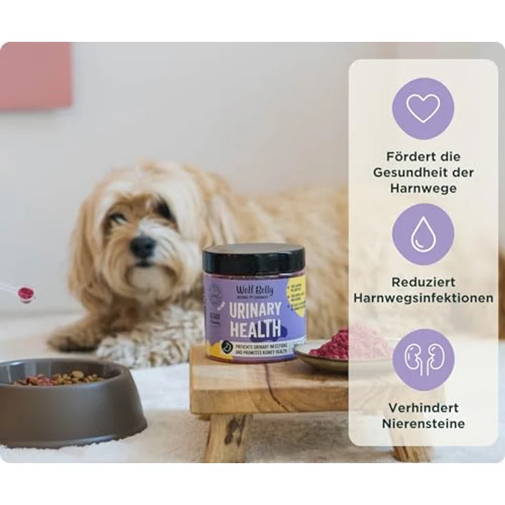 Wolf Belly - Blasenentzündung Pulver für Hunde und Katzen, 100% natürlich mit Cranberry und Vitamin C, unterstützt Nierengesundheit, 180 g - Made in Europe – Bild 2