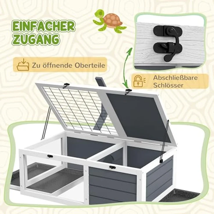 PawHut Schildkrötenhaus aus Holz, Schildkrötengehege mit Sichtfenster, aufklappbarem Deckel, inkl. Lampenfassung, grau, für Reptilien und Eidechsen – Bild 5