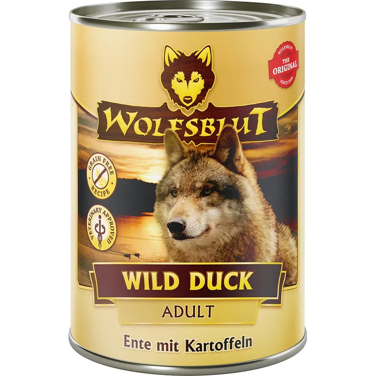 Wolfsblut Wild Duck Adult, Hunde-Nassfutter mit Ente und Kartoffeln, 6x395g für gesunde Verdauung