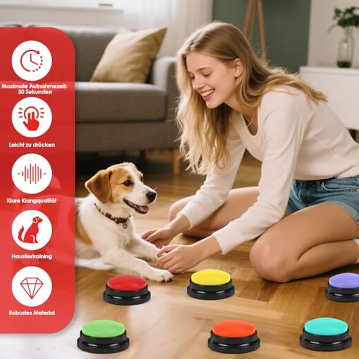 Gaethra 6er-Set Buzzer mit Aufnahmefunktion, 30 Sekunden Aufnahme & Sound, Hundetraining, Intelligenzspielzeug für Hunde in 6 Farben – Bild 3