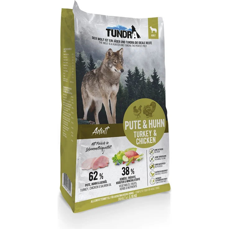 Tundra Trockenfutter Pute und Huhn, Proteinreiches Hundefutter ohne Soja, 3,18kg für alle Lebensphasen – Bild 1